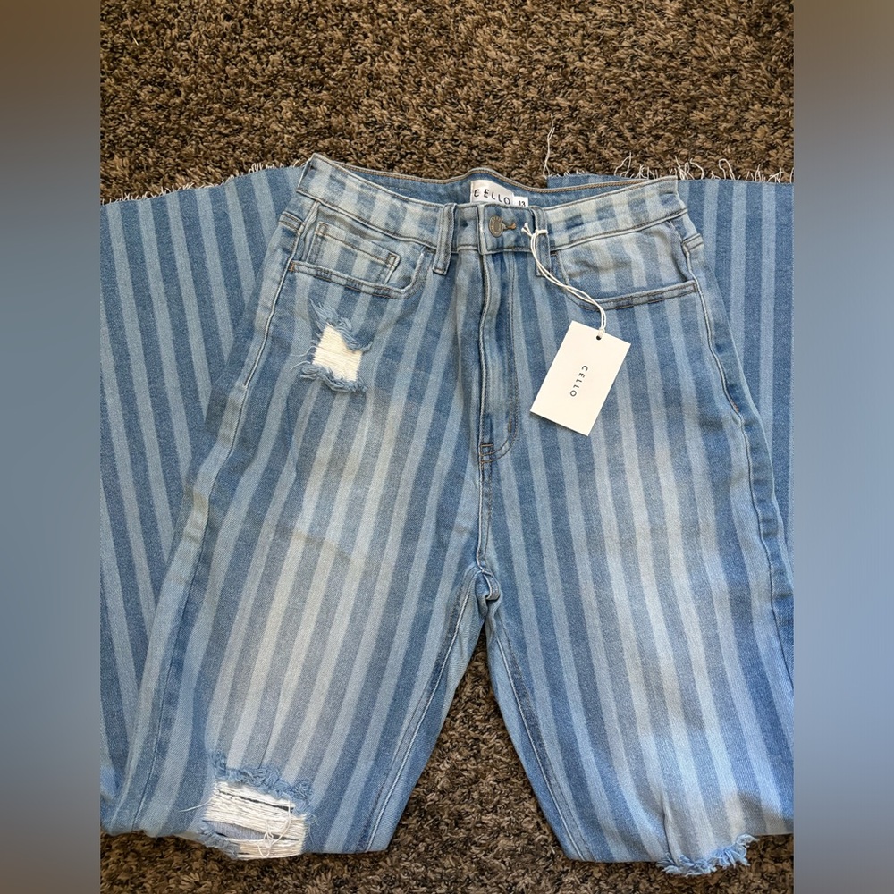 Cello Striped High Rise Flare Jeans - Picture 3 of 5
